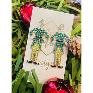 NEW Buddy The Elf Christmas Earrings Will Ferrell Dangle Rhinestone Green Yellow